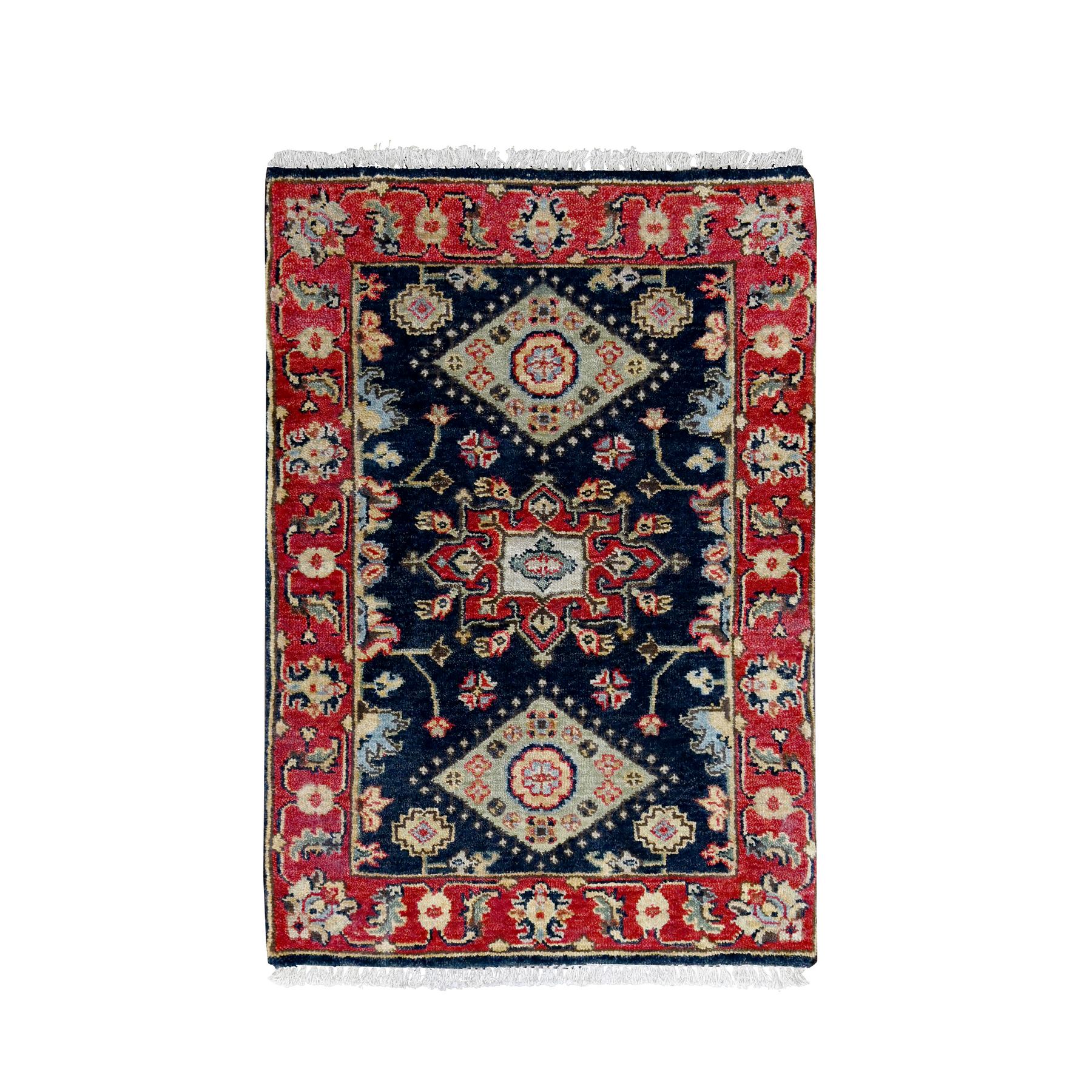 Power Black, Hand Knotted, Karajeh with Medallion Design, Vegetable Dyes, Soft Pile, 100% Wool, Mat, Oriental Rug